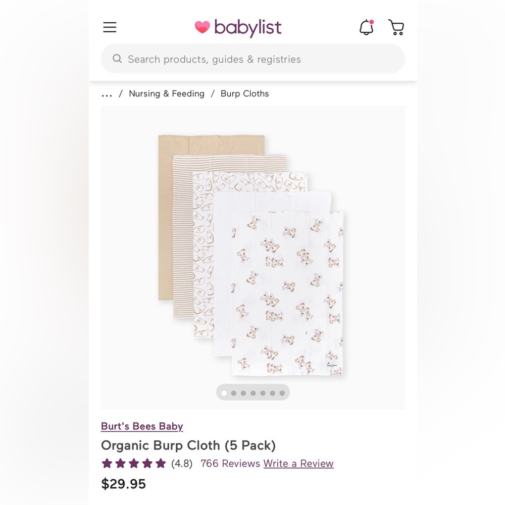 Burt's Bees Baby Organic Burp Cloth (5 Pack) - Cow